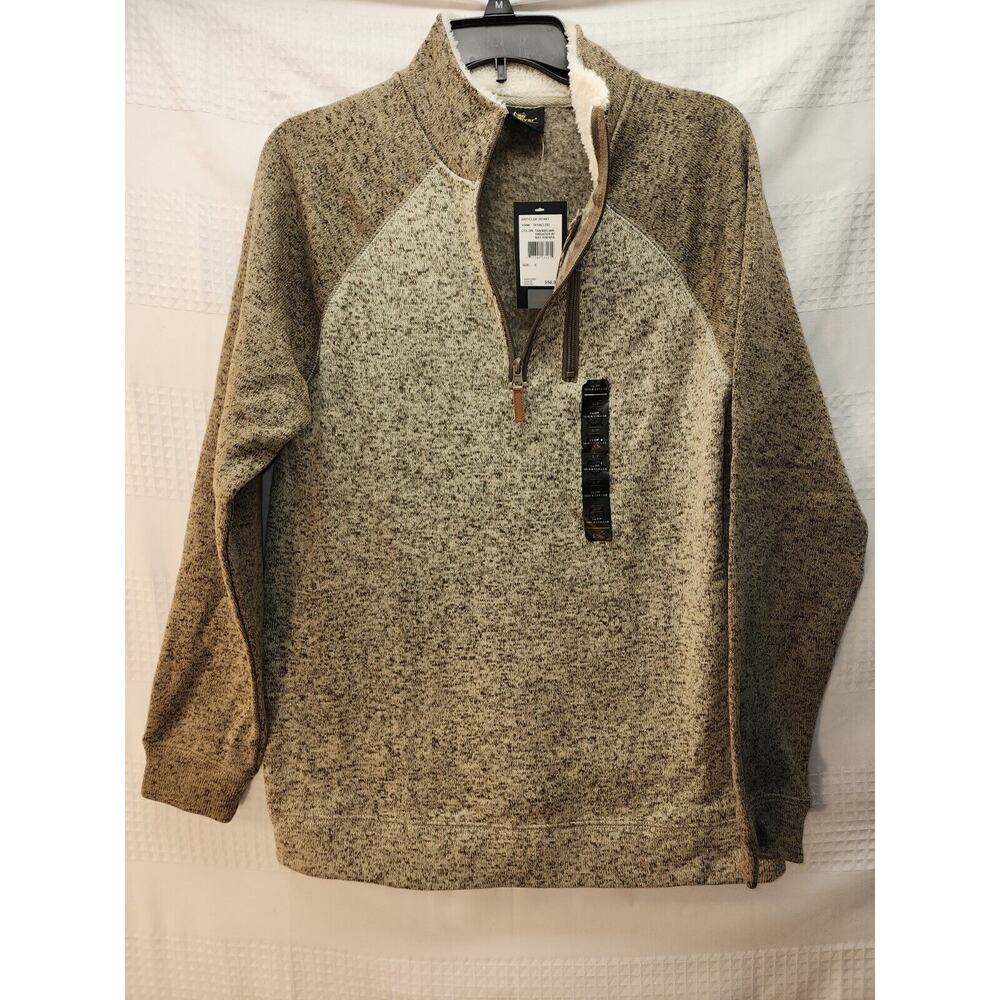 Old River Sweater Mens Size Small 1/4 Zip Pullover Brown Fleece Long Sleeve 1188